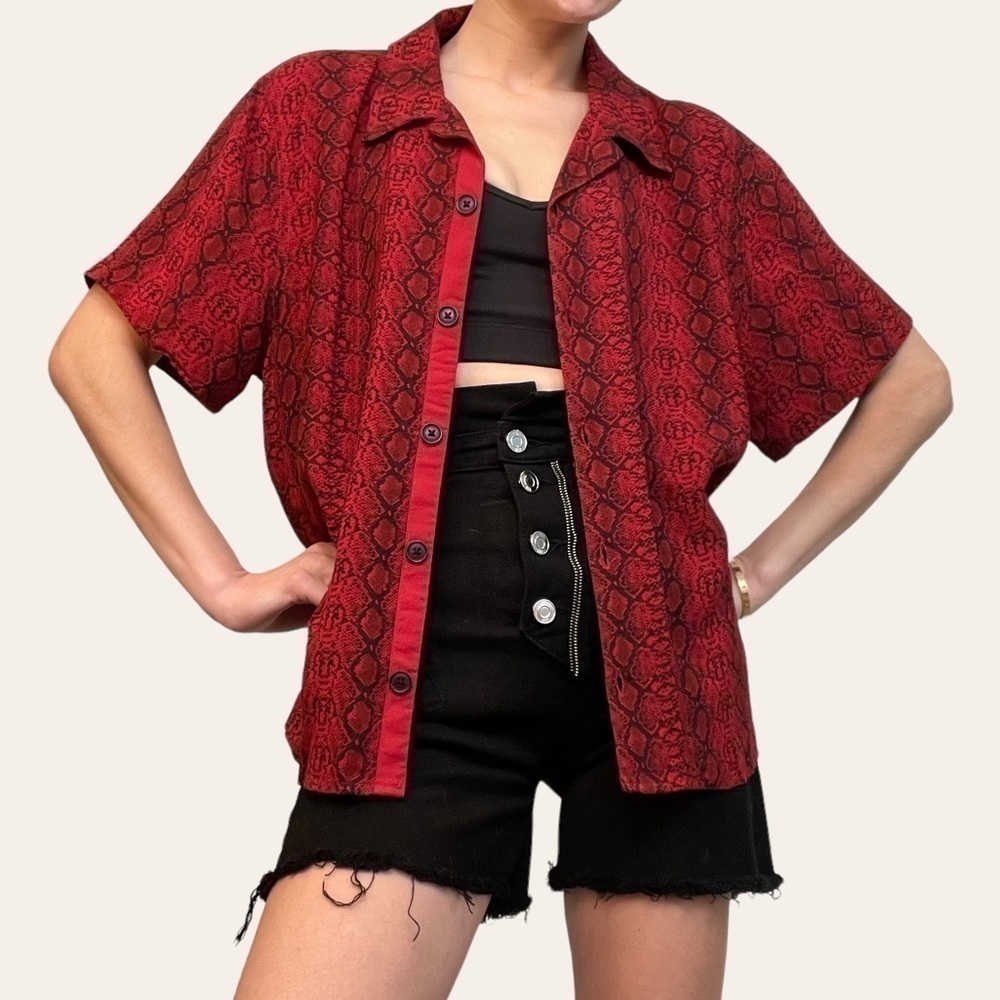 Uo Snake Print Short Sleeve Button Up - image 7